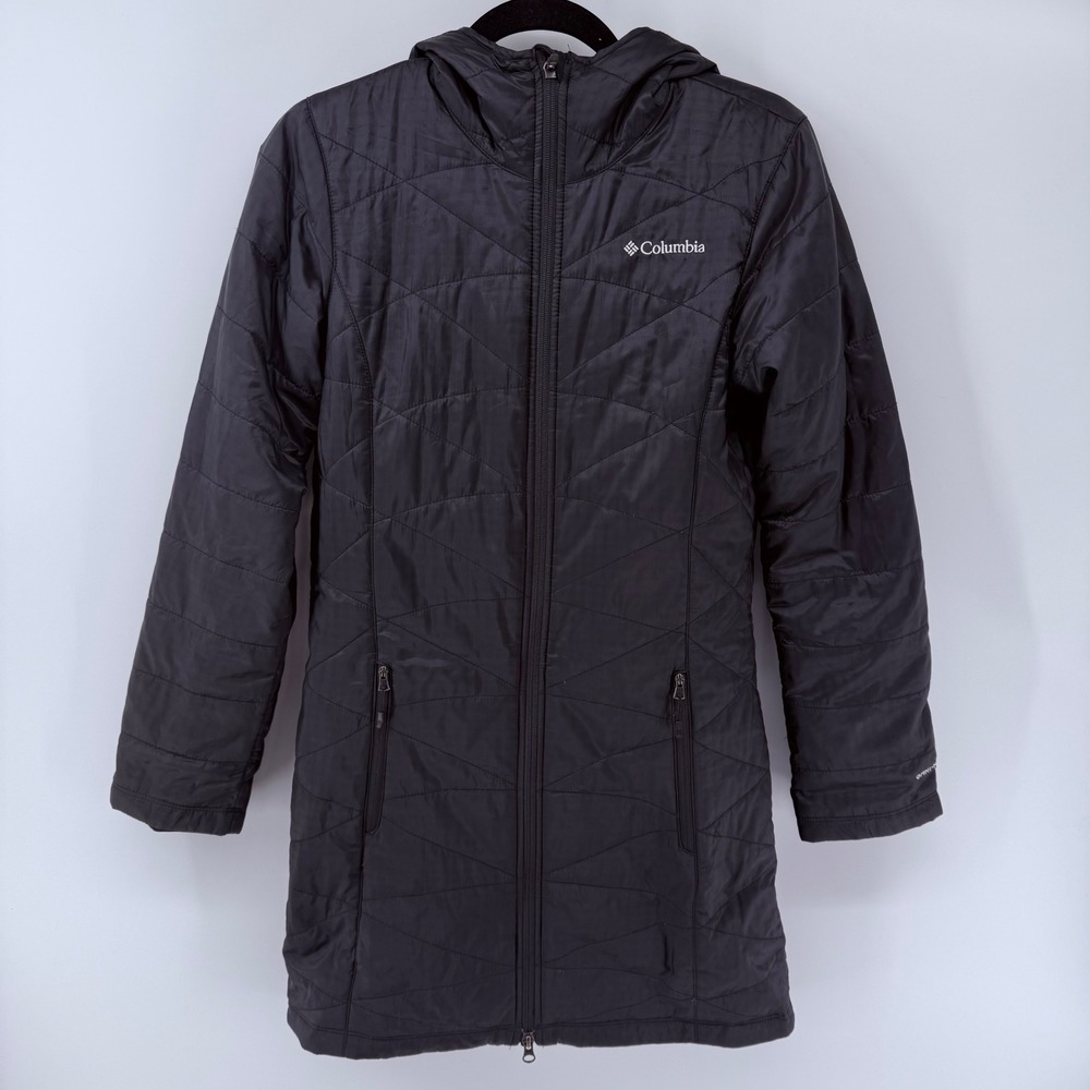 Columbia Mighty Lite Hooded Long Jacket Black Omni-Heat Puffer Parka Womens XS